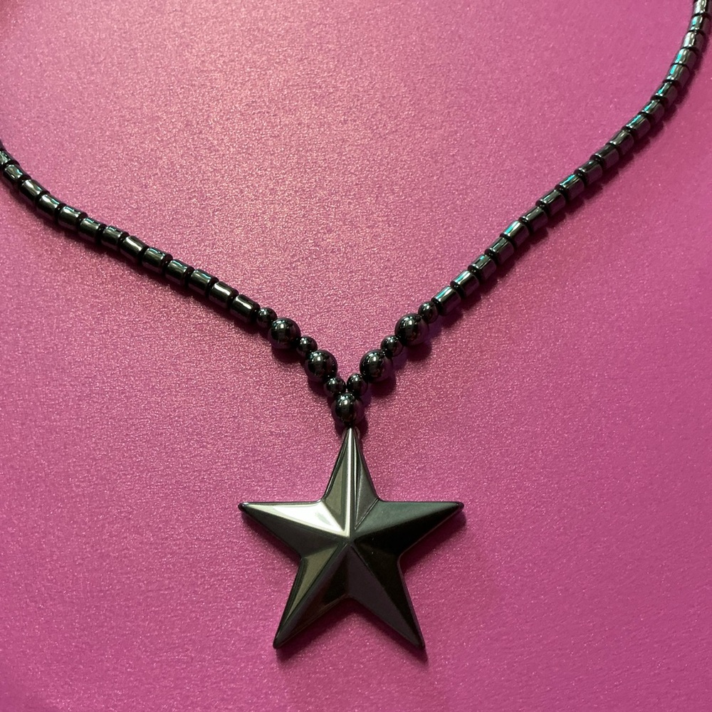 Metallic Dark Grey Star Pendant Necklace